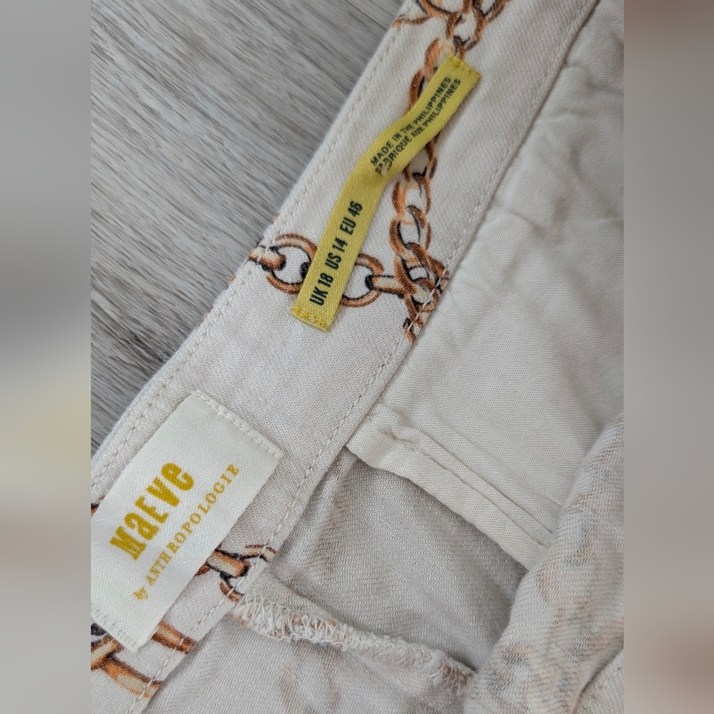 Maeve Anthropologie Cream Wide-Leg Flowy Cropped Chain Print Palazzo Pants Sz 14 - Picture 7 of 12